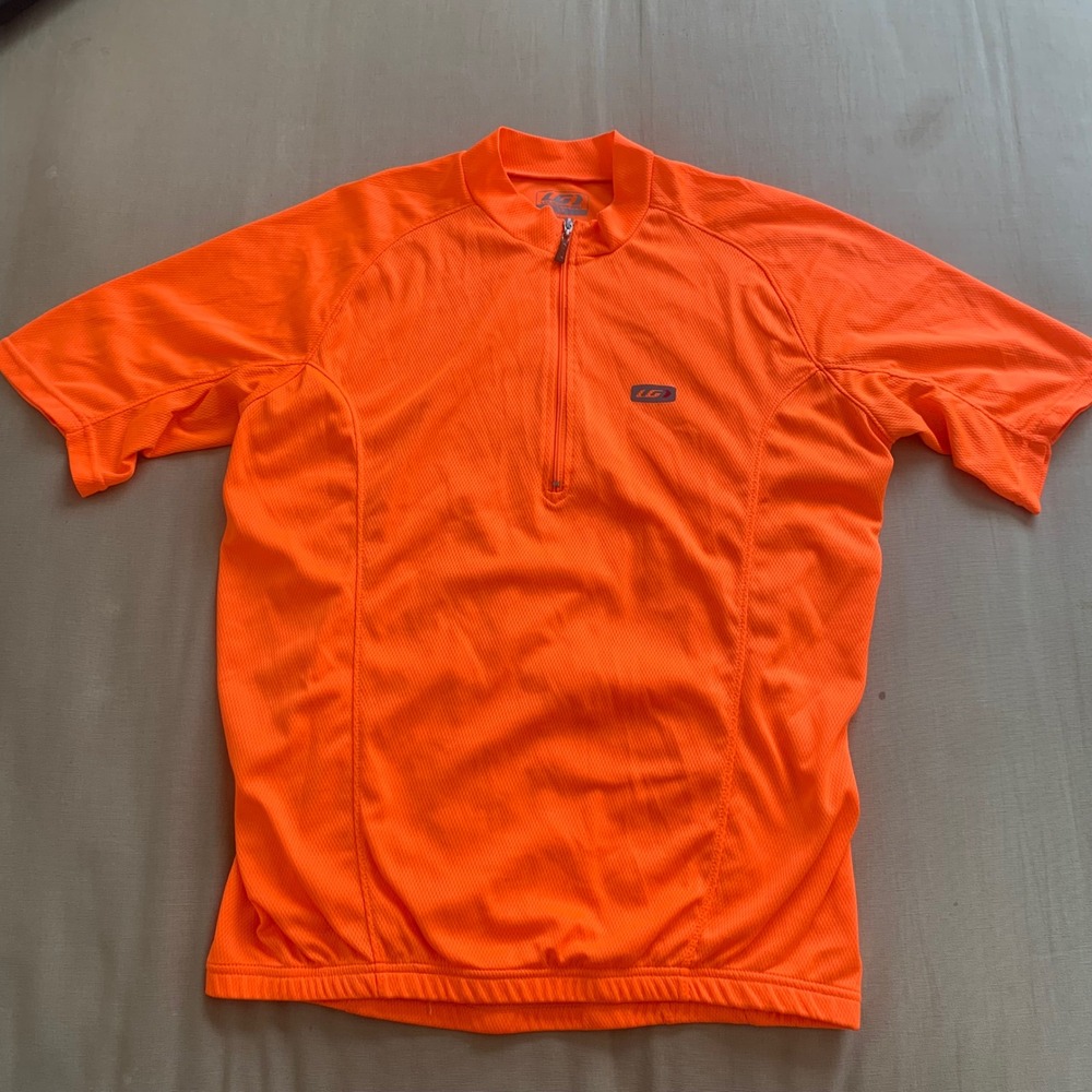 Louis Garneau LG Genesis Cycling Jersey Mens S Neon Orange 1/4 Zip Short Sleeve